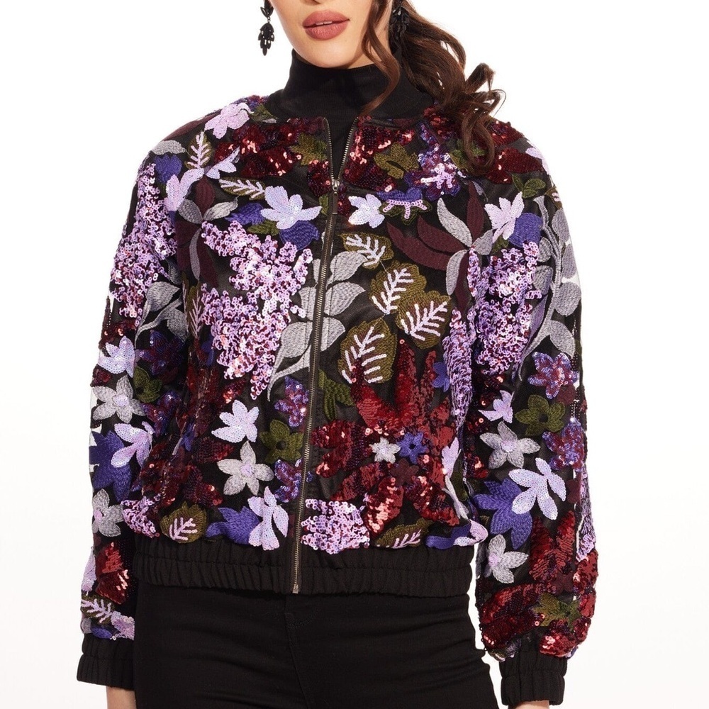 NWT! Eva Franco Vibrant Floral Embroidered Bomber Jacket